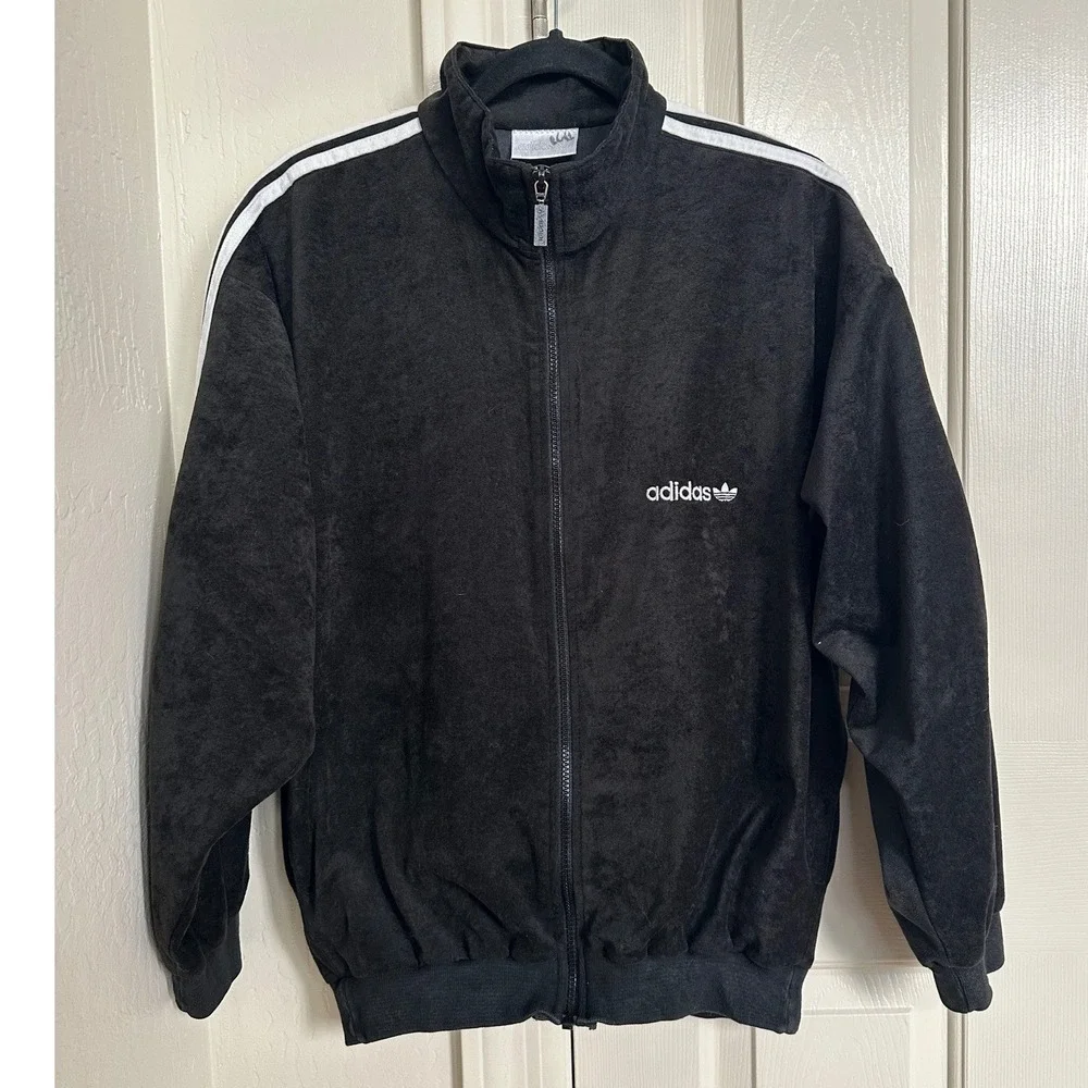 Vintage 90s Adidas Trefoil Triacetate Tracksuit Set Jacket Pants Black Teal‎ M/L